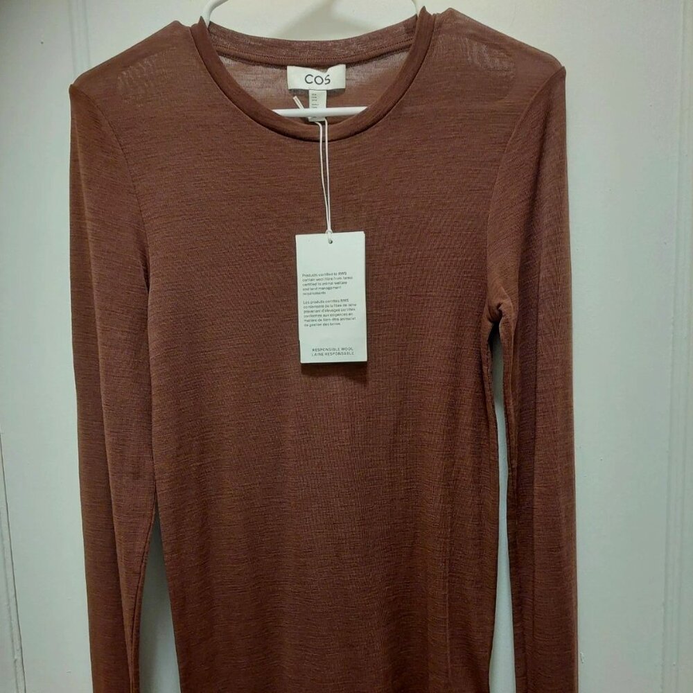 COS Brown Crew Neck Merino Wool Thumbhole Sweater M L NWT !!!!